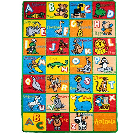 Mybecca Kids Rug Alphabet Animals Area Rug 8' x 11' Non Slip Gel Backing Size approximate: 7' feet 10" inch by 11' ft 3" in (7'10" X 11'3")