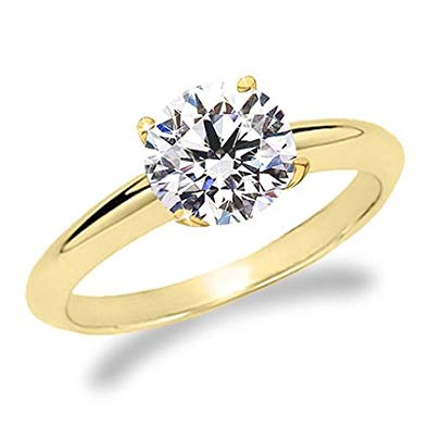 1/2 Carat Round Cut Diamond Solitaire Engagement Ring 14K Yellow Gold 4 Prong (H-I, I1, 0.5 c.t.w) Ideal Cut
