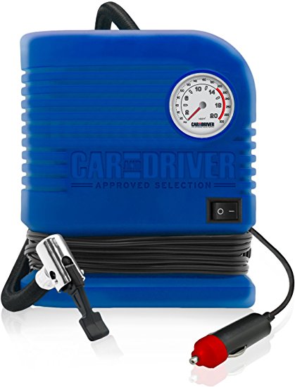 Car and Driver Home Use Inflator 300 PSI Portable Air Compressor with Cigarette Lighter Adapter, Blue