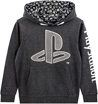 PlayStation Logo Hoodie Boy's Gamer Hooded Long Sleeve Kids Charcoal Sweatshirt