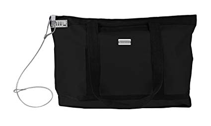 Vaultz Locking Zipper Tote Bag, Water Resistant Nylon, 5.x 19.90 x 13.4 Inches, Black (VZ00678)