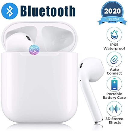 Bluetooth 5.0 Wireless Earbuds with【24Hrs Charging Case】 Waterproof TWS Stereo Headphones in-Ear Built-in Mic Headset Premium Sound with Deep Bass for Sport Earphones Apple Airpods