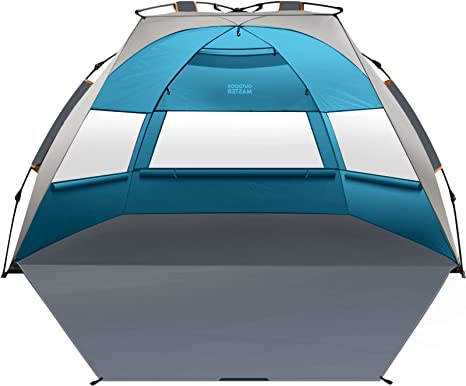 OutdoorMaster Pop Up 3-4 Person Beach Tent X-Large - Easy Setup, Portable Beach Shade Canopy Folding Sun Shelter with UPF 50  UV Protection Removable Skylight Family Size