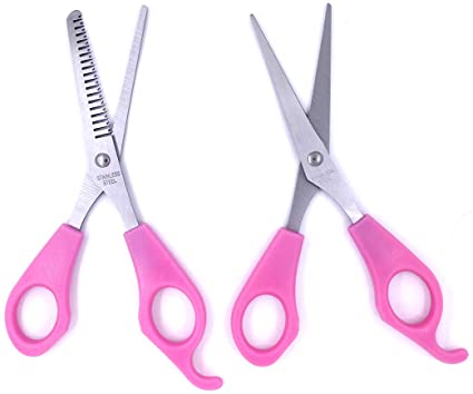 Roskio Stainless Steel Hair Cutting Scissors Barber Thinning Shears Hairstyle Hairdressing Kit Fuchsia 2 Pcs