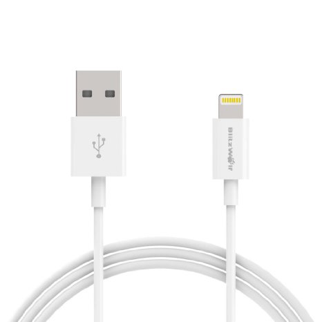 Apple MFi Certified BlitzWolf 33ft Lightning to USB Charge and Data Sync Cable for iPhone 6s  6s Plus iPad Air iPad mini iPod and More White