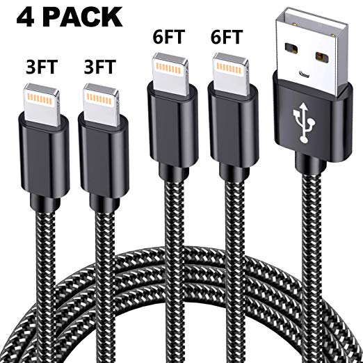 MFI Certified Charger cable- Bununs 4Pack 3ft 3ft 6ft 6ft USB Cable Durable Certified Charger Fast Charging Cord Compatible with Xs MAX XR X 8 8 Plus 7 7 Plus 6s Plus 6 Plus SE 5S Pad Pod and More Dev