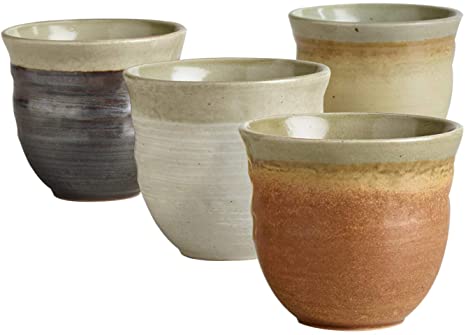 Japanese Tea Cups Ceramic Design - Set of 4 Zen-Inspired Teacups - Use for Hot & Cold Drinks - Microwave Safe - Dishwasher Safe, Durable - Decorative and Multipurpose Tea Cups - Unique Teaware Set