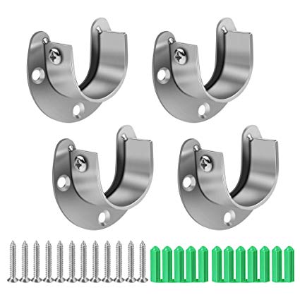 Hysagtek 4 Pcs Closet Rod Holder Support U Shaped Rod Socket Flange Set Heavy Duty Closet Pole Rod End Supports for Closet Shower Curtain Rod, Stainless Steel, 2 Sizes (1" and 1-1/3" Diameter)