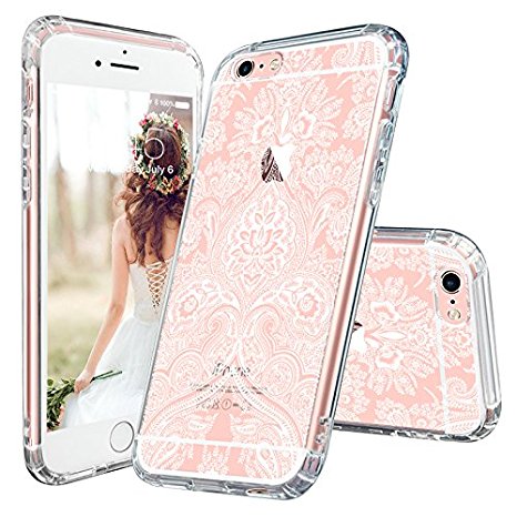 iPhone 6 Plus Case, MOSNOVO White Henna Damask Flower Floral Lace Clear Design Printed Transparent Plastic with Soft TPU Bumper Protective Back Phone Case Cover for Apple iPhone 6/6s Plus (5.5 Inch)