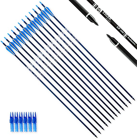Tiger Archery 30Inch Carbon Arrow Practice Hunting Arrows with Removable Tips for Compound & Recurve Bow(Pack of 12)