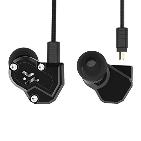 RevoNext QT3 in-Ear Headphones, Noise Isolating Wired Headphones Quad Driver in Ear Earbuds 2DD 2BA Metal Shell HiFi Bass Headphones with 0.78mm 2 Pins Detachable Cable(Black no mic)