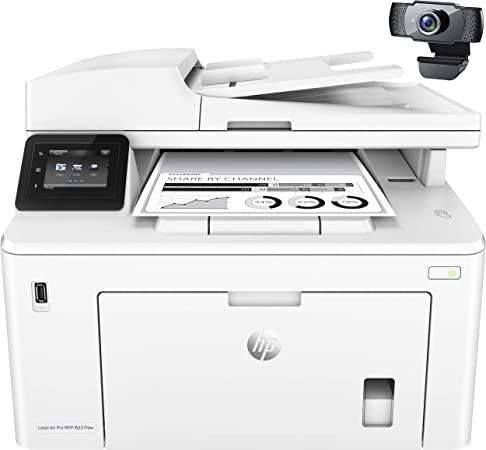 HP Laserjet Pro MFP M227fdw All-in-One Wireless NFC Monochrome Laser Printer - Print Scan Copy Fax - 30 ppm, 1200x1200 dpi, 8.5x14, Auto Duplex Printing, 35-Sheet ADF, Cbmou External Webcam