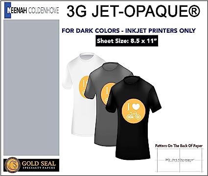Neenah Coldenhove 3G Jet-Opaque Iron On Heat Transfer Inkjet Papers for Dark Fabrics 10 Sheets 8.5 x 11