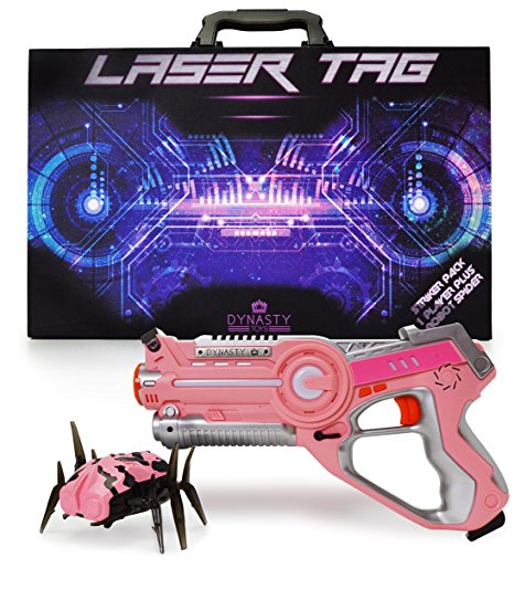 DYNASTY TOYS Girls Toys Pink Laser Tag Blaster and Flipping Robot Bug/Spider Target - Perfect Night Time Kids Sleepover Games