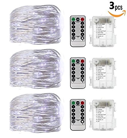 Led Fairy Lights, Battery Operated Waterproof Copper Wire Lights with Remote,8 Mode Decorative Light for Home Bedroom Christmas Centerpiece Party Wedding Birthday (3Set 20ft 60 Led Fairy Lights)