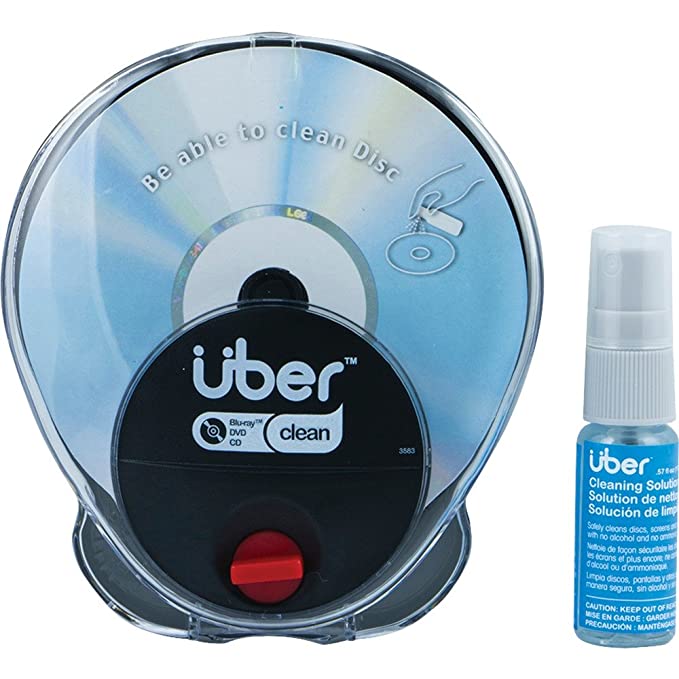 Uber Radial CD & DVD Cleaning System, Works with Blu-ray Discs, Includes Cleaning Solution, Great for Movies, Home Videos, Xbox and Playstation Games, PC Games, and Music, Black, 27308