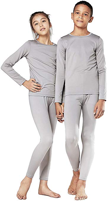 DEVOPS Boys & Girls Thermal Heat-Chain Microfiber Fleece Underwear Baselayer Top & Bottom Set