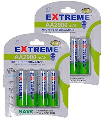 EXTREME 2900 mAh AA Rechargeable batteries 8 pack