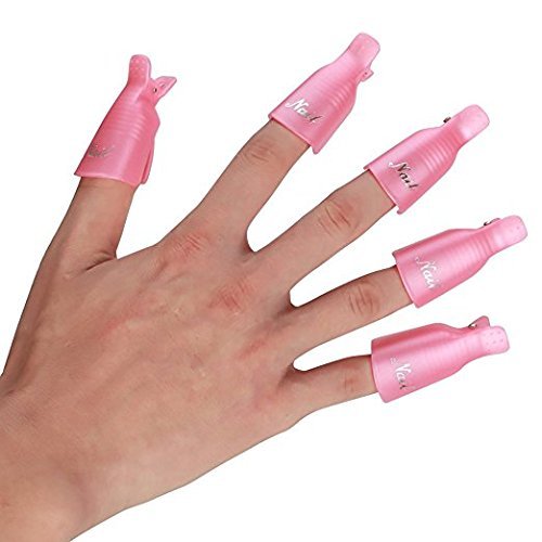 GOGOONLY TM - 10pc Reusable Plastic Acrylic Nail Art Professional Soak Off Cap Clip UV Gel Polish Remover Wrap Cleaner Clip Cap Tool (pink)