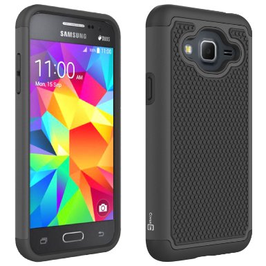 Galaxy J3 V Case, Galaxy J3 Case (2016), CoverON® [HexaGuard Series] Slim Hybrid Hard Phone Cover Case for Samsung Galaxy J3 V / J3 (2016) - Black / Black