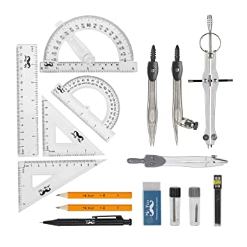 Mr. Pen- 15 Pcs Compass Set with Swing Arm Protractor (6"), Geometry Set for Students, Geometry Set for School, Divider, Set Squares, Ruler, Protractor, Compass Math, Compass and Protractor, Eraser