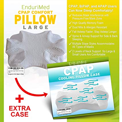 CPAP Pillow w/Extra Cooling Mesh Pillow Case (White) - Memory Foam Contour Design Reduces Face & Nasal Mask Pressure - 2 Head & Neck Rests for Max Comfort