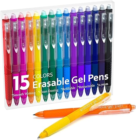 Erasable Gel Pens, 15 Colors Retractable Fine Point Erasable Pens Clicker, Assorted Color Inks, Make Mistakes Disappear for Drawing Writing Planner and Crossword Puzzles