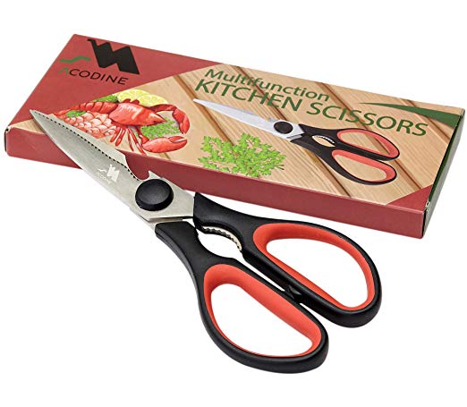 Heavy Duty Kitchen Shears - Come Apart Stainless Steel Blades, Comfort Rubber Grip Handles with Bottle Opener and Nutcracker - Multipurpose Scissors for Chicken, Meat Fish and Herbs - Acodine