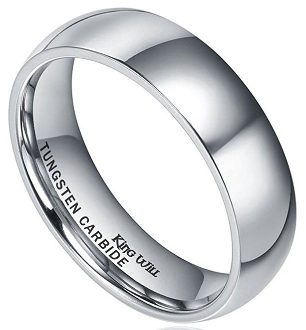 King Will Men's 6mm High Polished Comfort Fit Domed Tungsten Carbide Ring Wedding Band