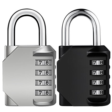 KeeKit Combination Lock, [2 Pack] 4 Digit Anti Rust Padlock Set, Weatherproof Lock Padlock, Gate Lock, Gym Lock, Locker Lock for School, Gym & Sports Locker, Outdoor Storage - Silver & Black