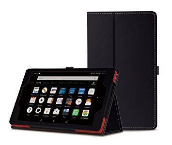 NUYEA Case for All-New Amazon Fire HD 8 (2016 and 2017 Release, 6th/ 7th Generation)-Hand Strap Stand PU Leather Case for 2017/ 2016 Amazon Fire HD 8(7th / 6th), Auto Wake / Sleep(Black)