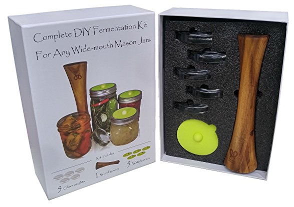 Canning kit.Complete DIY fermentation kit for wide mouth mason jars or pickling jars. 5 glass weights, 1 tamper, 5 airlock lids. Make Sauerkraut, Kimchi, Pickles or any fermented food.Premium Presents