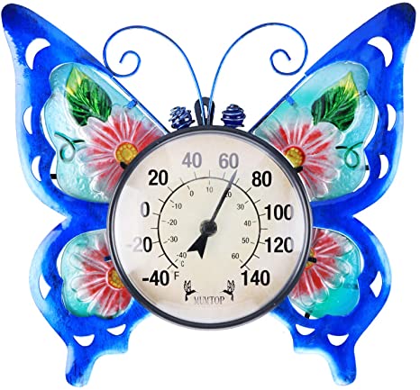 MUMTOP Indoor Outdoor Thermometer, Wall Mounted Thermometer,Butterfly Wireless Hygrometer, No Battery Needed Patio Hanging Decor