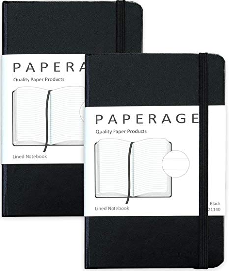 2-Pack Pocket Notebook Journal Notepad Small, College Ruled, 3.7" x 5.6", Hard Cover Mini Journal, 100 GSM Thick Paper, Inner Pocket (Black Lined)