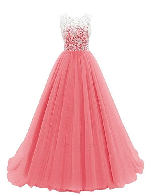 WHENOW Women's Sleeveless Lace Long Prom Dresses Party Ball Gowns