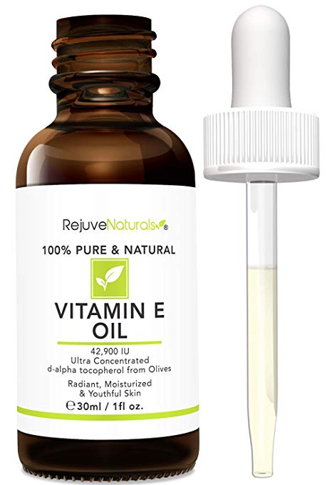Vitamin E Oil - 100% Pure & Natural, 42,900 IU. Visibly Reduce the Look of Scars, Stretch Marks, Dark Spots & Wrinkles for Moisturized & Youthful Skin. d-alpha tocopherol from Olives, Natural-E-Clear