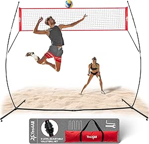 Yes4All Freestanding Volleyball Net with 5 Adjustable Heights, 12ft Portable Volleyball Net for Backyard & Beach, Special Low Middle Bar for Volleyball Outdoor Net to Reduce Tripping