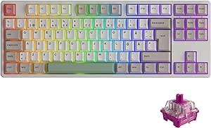 Akko 5087B Plus RGB Gaming Keyboard, 3 Modes (BT5.0/2.4Ghz/Type C) TKL Keyboard, ISO Nordic Layout, with Swappable Linear Mechanical Switch, Cherry PBT Keycap, Programmable (9009, Wine Red)