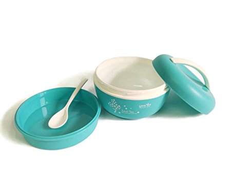 Apple Shape Bento Lunch Box with Handle By YOOYEE- BPA-free, 2-Compartment,Lunch Bowl   Spoon Microwave and Dishwasher Safe 900ml , Includes Ebook(Blue)