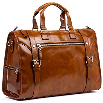 Leather Briefcase Weekender Overnight Duffel Bag Gym Sports Luggage Bags for Men Women - MANTOBRUCE