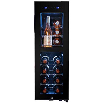 AKDY 16 Bottle Touch Panel Dual Zone Chrome Wire Standing Shelves Freestanding Compressor Key Lock Black Wine Cooler