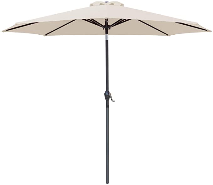 Greesum 9FT Patio Umbrella Outdoor Market Table Umbrella with Push Button Tilt, Crank and 8 Sturdy Ribs for Garden, Lawn,Backyard & Pool,Beige