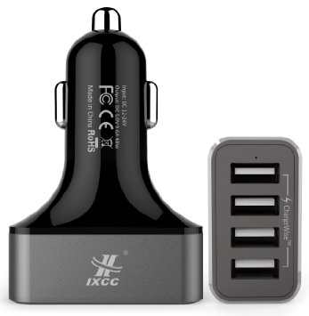 iXCC 4 Port USB 96Amp 48 Watt SMART Universal High Capacity High Power Small Size FAST Car charger with Exclusive ChargeWise tm Technology for Apple iPhone 6s 6s plus 6 6 plus 5s 5c 5 iPad Air 2 iPad Air iPad mini 3 iPad mini 2 iPad mini Samsung Galaxy S6  S6 Edge  S5  S4 Note Edge  Note 4 Note 3 Note 2 the new HTC One M8 M9 Google Nexus and More Gray