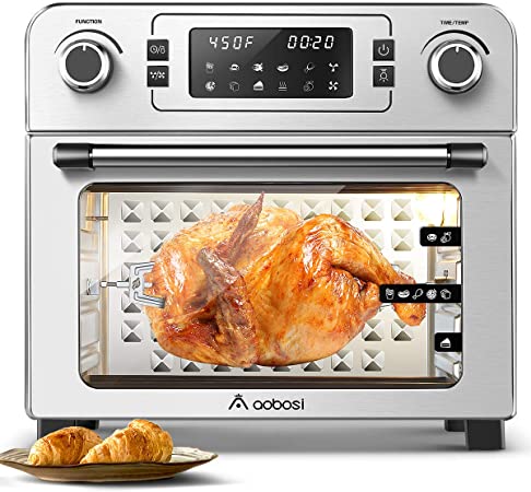 Aobosi Toaster Oven Air Fryer Oven Toaster Convection Oven Digital Countertop Rotisserie Oven Pizza Oven 10-in-1 Multi-Function Toast/Roast/Broil/Bake/Dehydrate|Large 24Qt|Recipe|1700W 20X19X18"