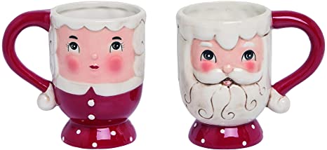 Santa and Mrs. Claus Rosy Red 6 x 5 Dolomite Ceramic Christmas Mugs Set of 2