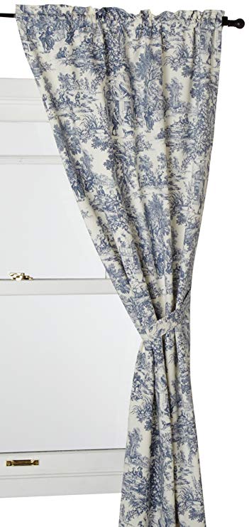 Ellis Curtain Victoria Park Toile 68-Inch-by-72 Inch Tailored Panel Pair with Tiebacks, Blue