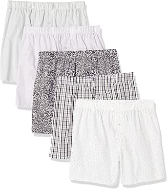 Amazon Essentials Men's Woven Cotton Boxer Short Underwear (Available in Big &Tall), Pack of 5