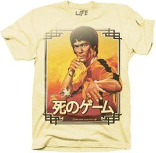 Bruce Lee Vintage Pose Asian Characters Beige Mens T-shirt Tee