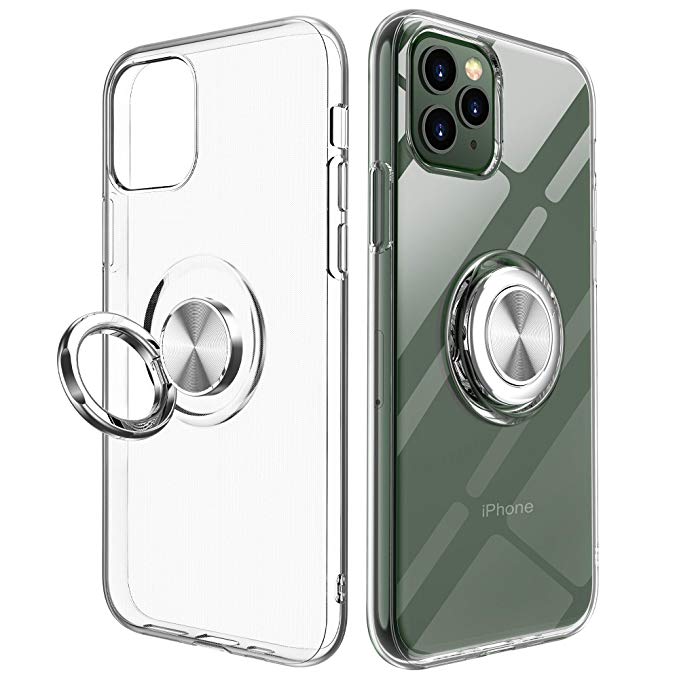 UARMOR iPhone 11 Pro 5.8" Case, Clear Slim Flexible TPU Bumper Case with Magnetic for Car Mount, Ring Holder Rotating Stand Case Cover for iPhone 11 Pro 5.8" 2019