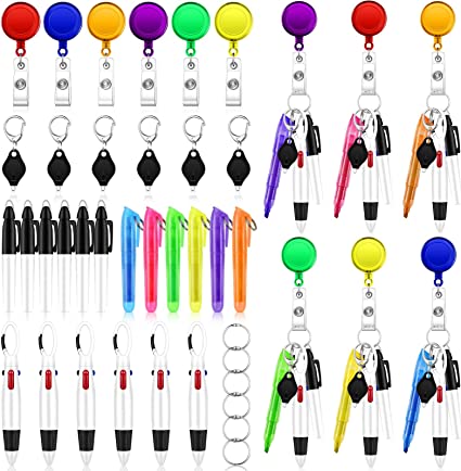 36 Pieces Nurse Pen Set Nursing Badge Accessories Retractable Nursing Badge Reel Mini Highlighter Pen LED Flashlight Keychain Stringing Pens Permanent Marks Metal Open Circles for Nurse Doctor Gifts